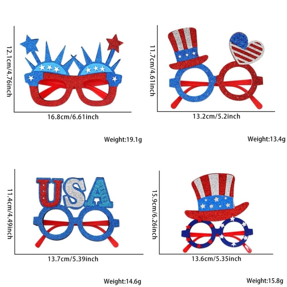 🇺🇸 USA 4th Of July Glitter Glasses Patriotic Party Prop Accessory Set of 4 New